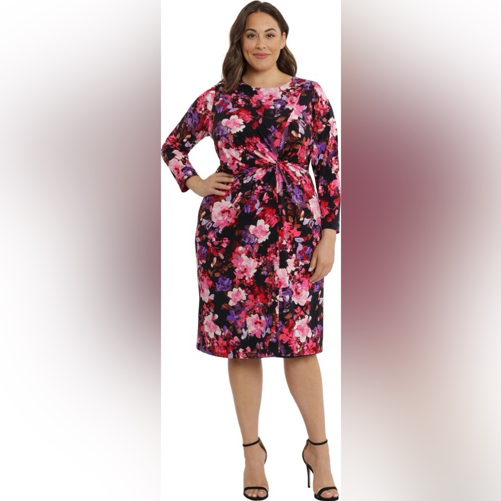 Maggy London Purple and Pink Long Sleeve Sheath Dress